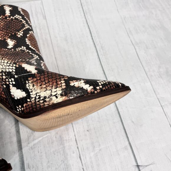 Nine West Ankle Pointy Toe Heels Boots size 7.5M Faux Snake Skin Brown Textured - Picture 8 of 14